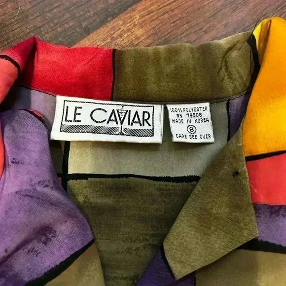 Le Caviar Vintage 80s Women's 8 Blouse, Button‎ Up RetroLong Sleeve Color Block - Picture 4 of 8